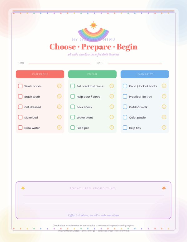 Montessori Morning Menu Printable