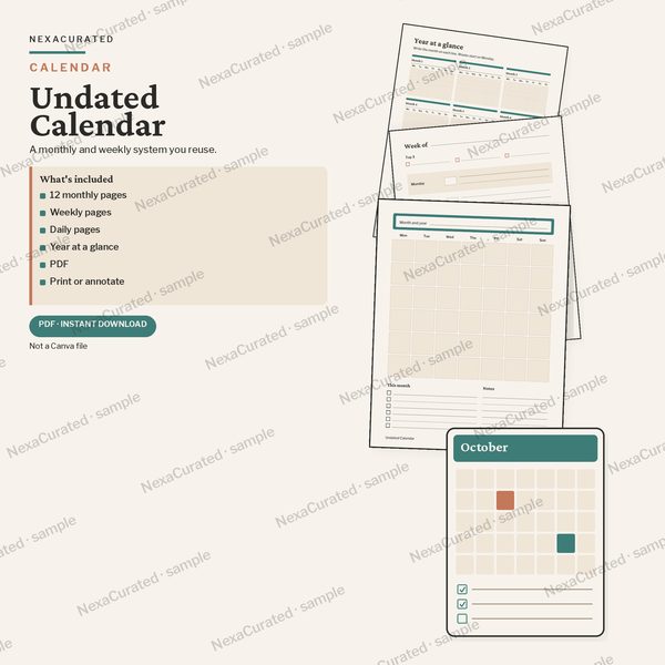 Undated Calendar Planner